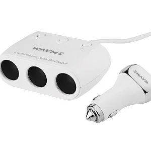 WAYME razdjelnik za upaljač 12/24V s 3 priključka i prekidačima + 2x USB QC3.0 + 2x USB 3.6A, kabel 120 cm