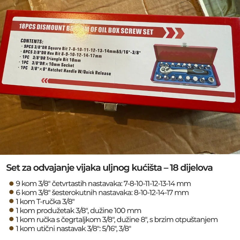 Set alata za čepove kartere ulja – 18 dijelova