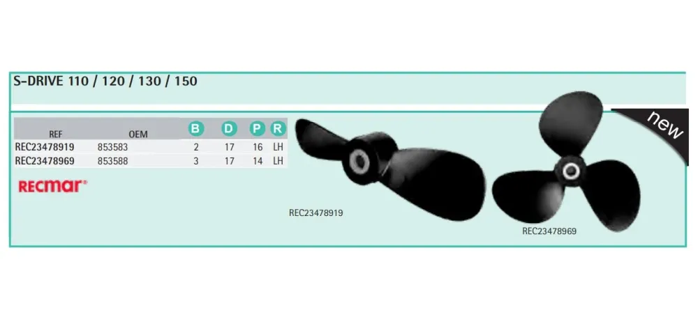 Recmar® Propeller Volvo Penta saildrive 853588 23478969 17X14 3 blades