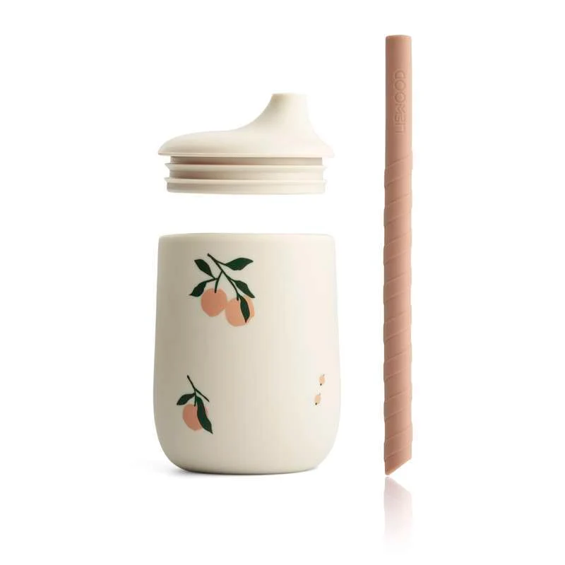 Liewood Ellis Tudkop m. Låg og Sugerør - Silikone - Peach/Sea Shell Mix