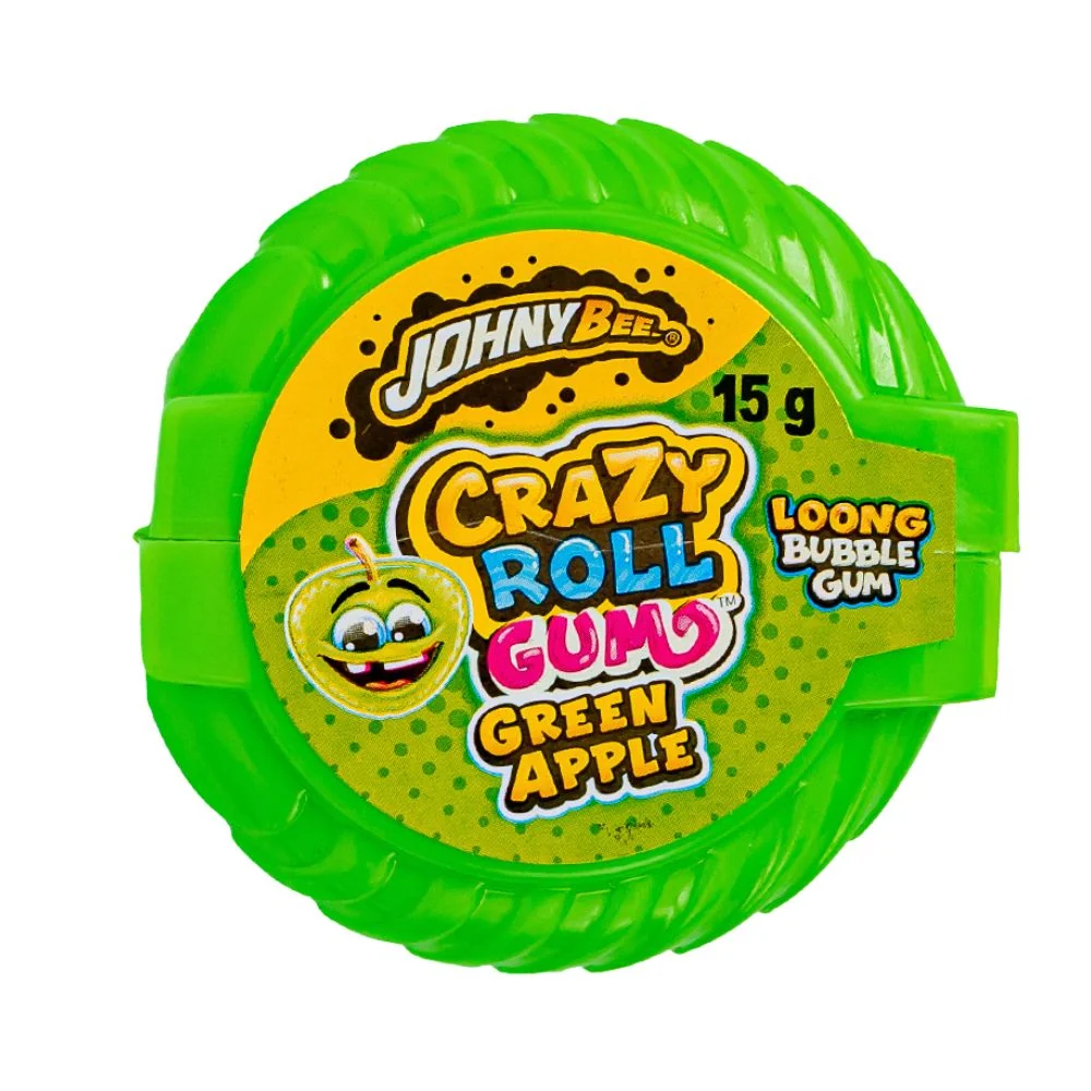Johny Bee Crazy Roll Green Apple Bubble Gum, žvakaće gume s okusom zelene jabuke od 15g